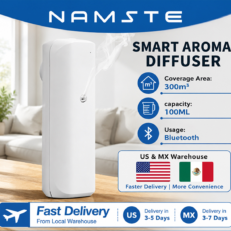 Home Fragrance Oud - เครื่องกระจายกลิ่นน้ำมันหอมระเหย NAMSTE แบบบลูทูธ สำหรับใช้ในบ้าน ห้องน้ำ พร้อมปลั๊กเสียบ